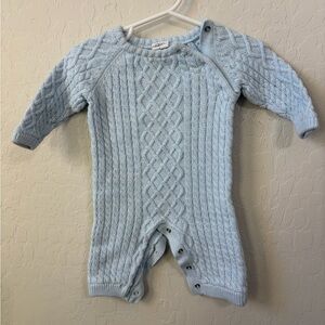 Baby Cable Knit One-Piece Romper - Pale Blue